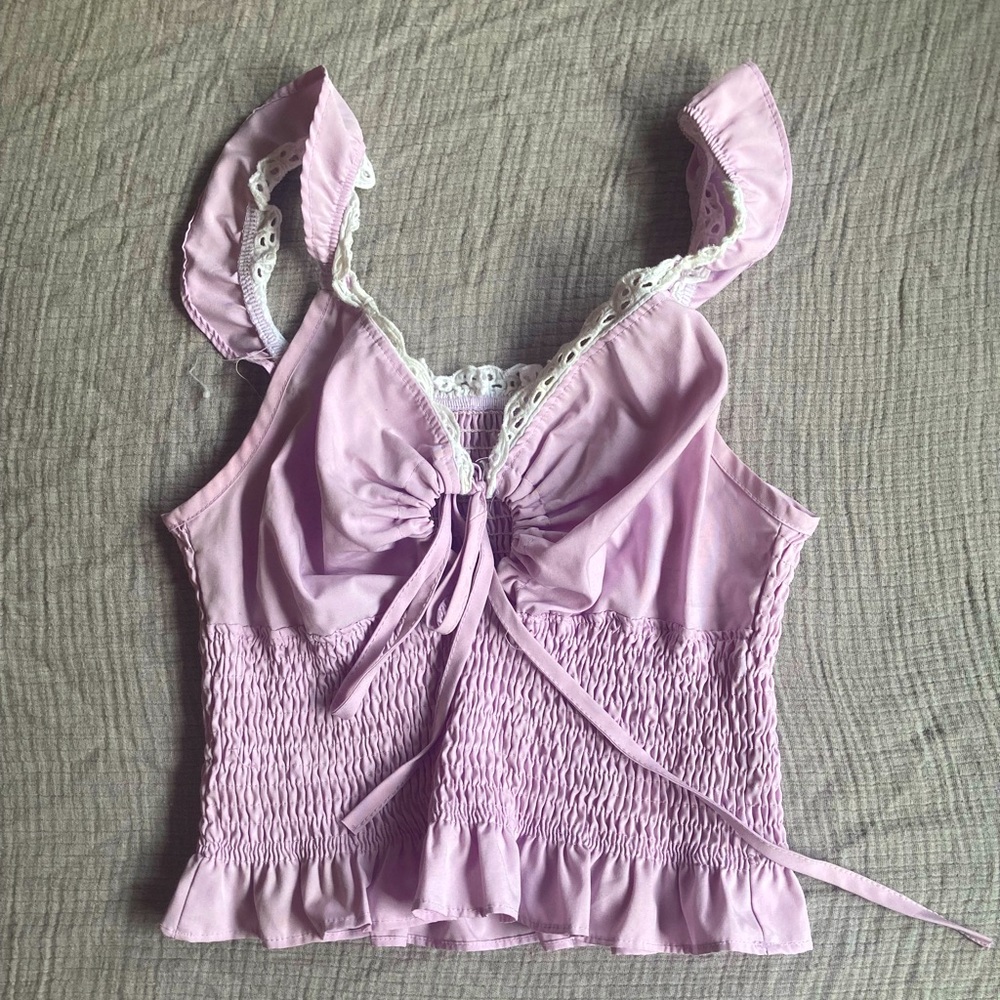 Lavender and eyelit stretchy crop top